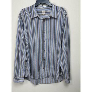 Buckle BKE Contour Shirt Mens 2XL  Blue Tan Stripe Button Down Long Sleeve